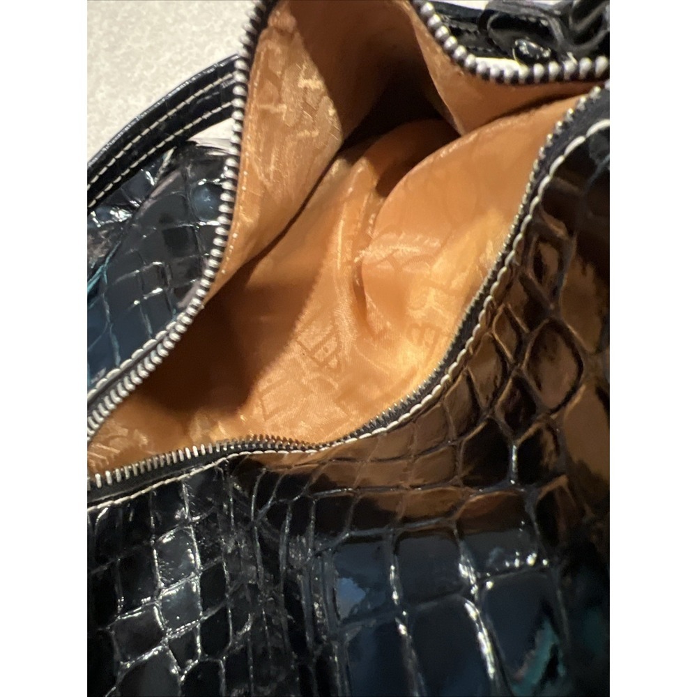 Kathy Van Zeeland Black Patent Leather Croc-Embossed Bag Large Gorgeous EUC - Picture 12 of 14